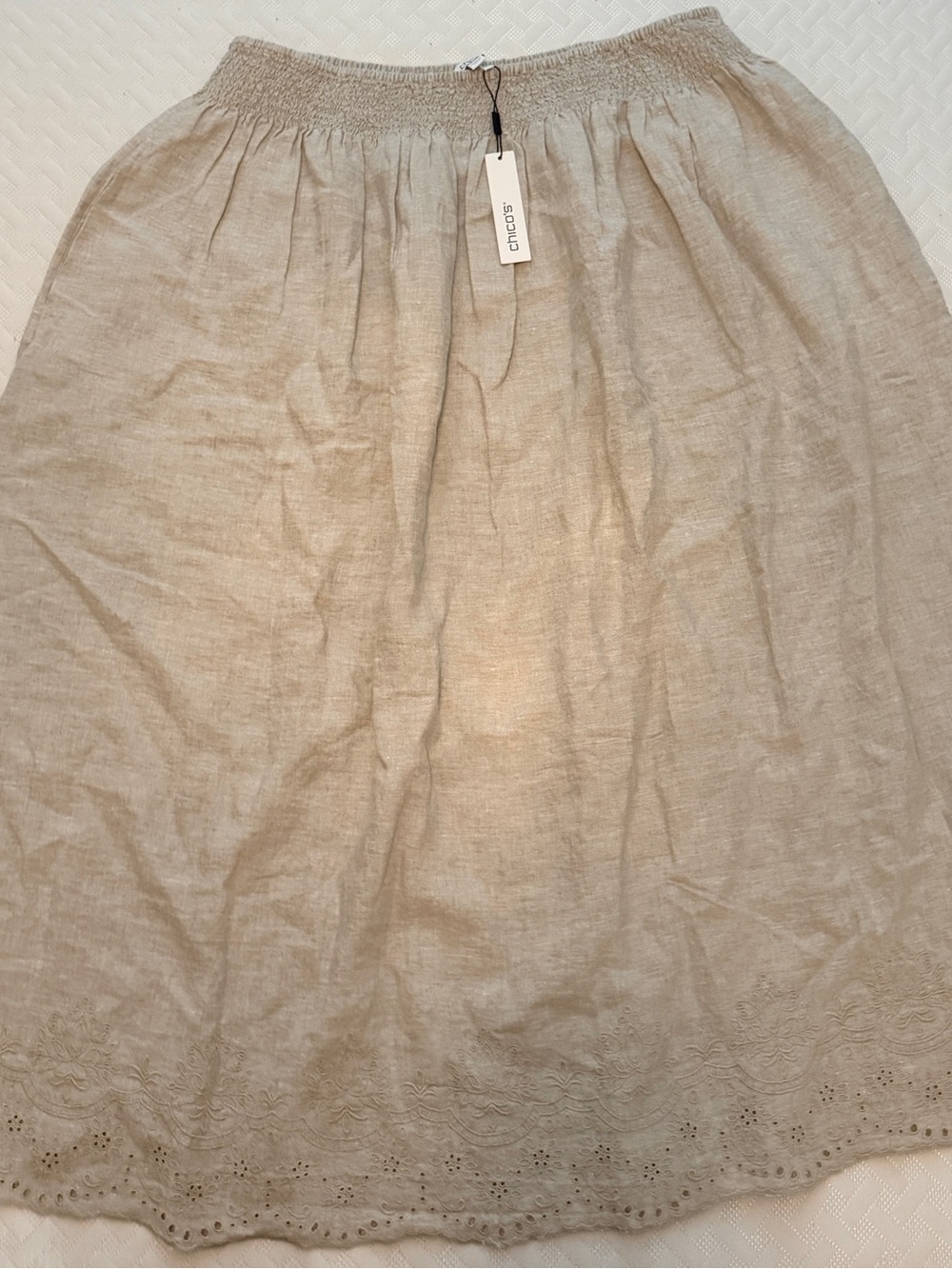 Chico's Light Beige Linen Eyelet Hem A-Line Skirt